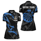 Polo Fléchettes Premium - Noir Bleu Style Compétition - Polo Zippé Femme