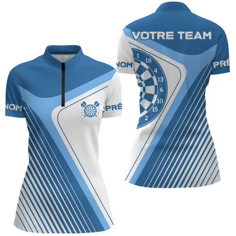 Polo Fléchettes Premium Bleu Sport – Personnalisé Complète - Polo Zippé Femme