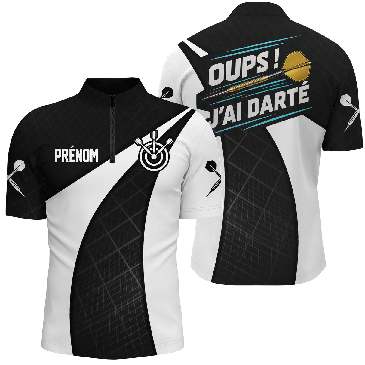 Polo Fléchettes Premium Noir & Blanc – Style Sport Humoristique - Polo Zippé Homme