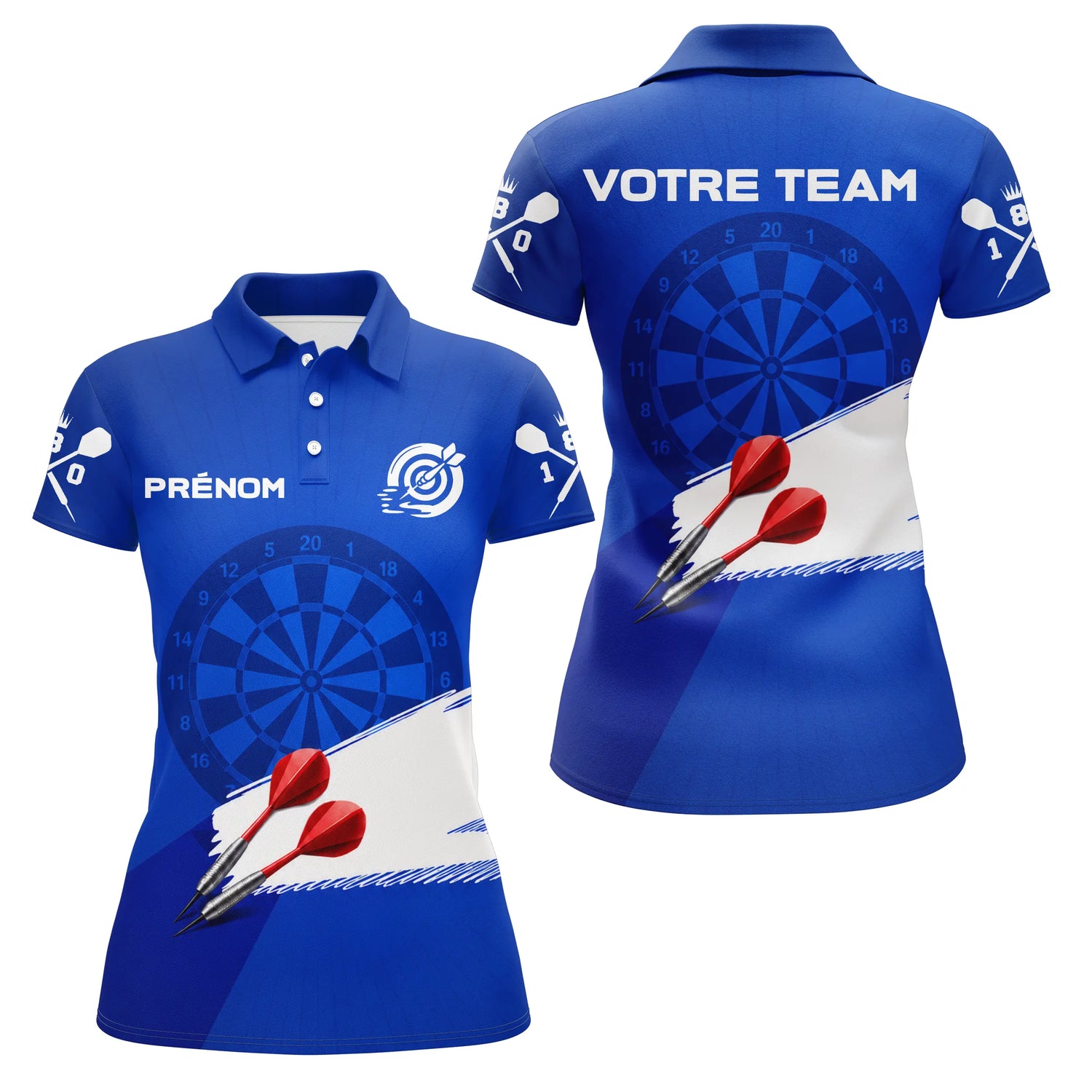 Polo Fléchettes Professionnel Personnalisé - Style Compétition Bleu - Polo Femme