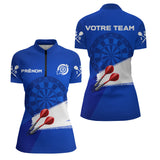 Polo Fléchettes Professionnel Personnalisé - Style Compétition Bleu - Polo Zippé Femme