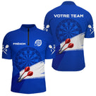 Polo Fléchettes Professionnel Personnalisé - Style Compétition Bleu - Polo Zippé Homme