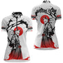 Polo Fléchettes Renard Samouraï - Blanc Rouge Personnalisé - Polo Zippé Femme