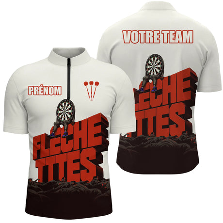 Polo Fléchettes Rouge Blanc - Style Graphisme 3D Personnalisé - Polo Zippé Homme
