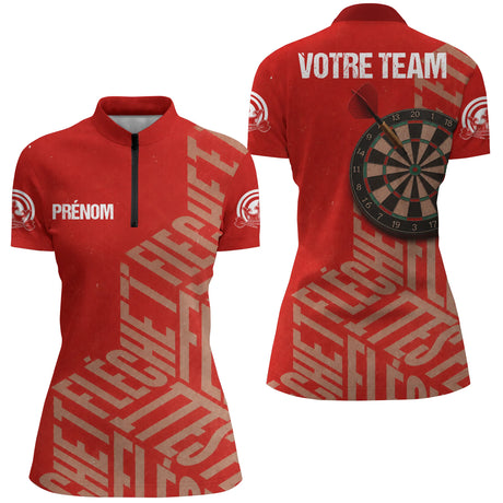 Polo Fléchettes Rouge Cible - Design Classique Personnalisé - Polo Zippé Femme