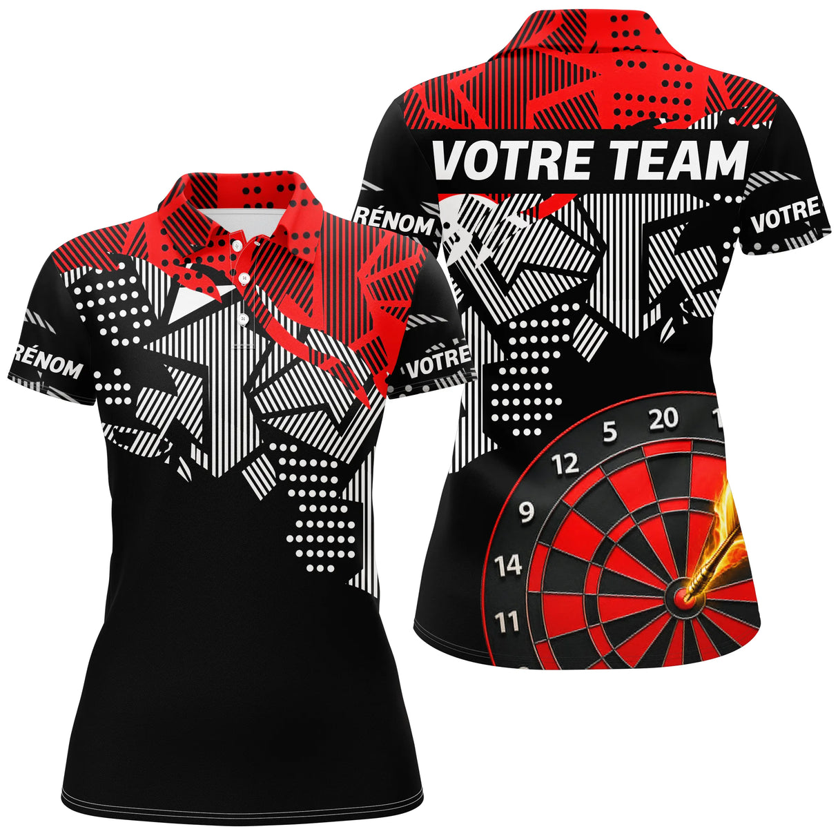 Polo Fléchettes Rouge & Noir - Personnalisé Nom Et Équipe - Polo Femme
