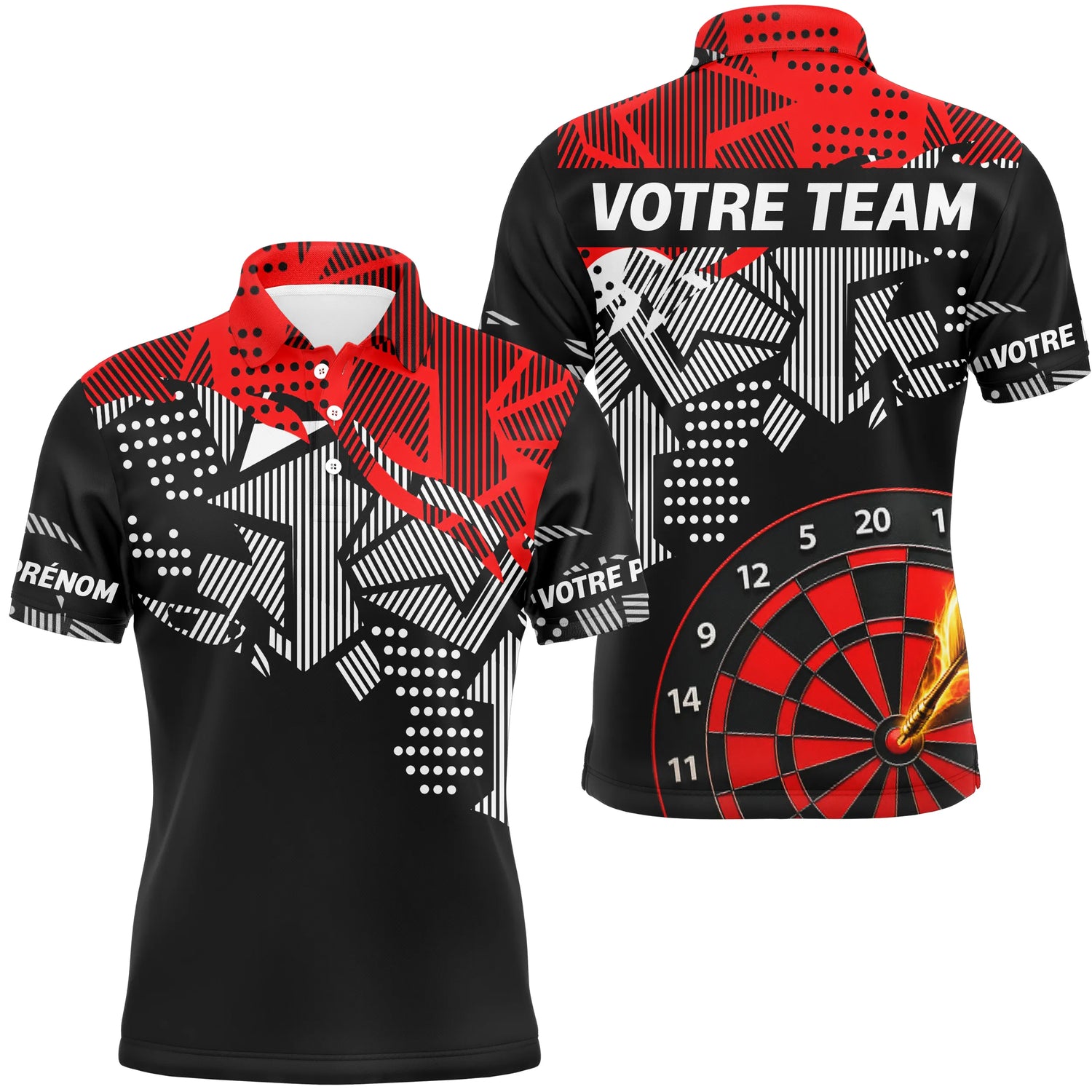 Polo Fléchettes Rouge & Noir - Personnalisé Nom Et Équipe - Polo Homme