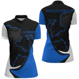 Polo Fléchettes Silhouette Joueur - Bleu & Noir Personnalisé - Polo Zippé Femme