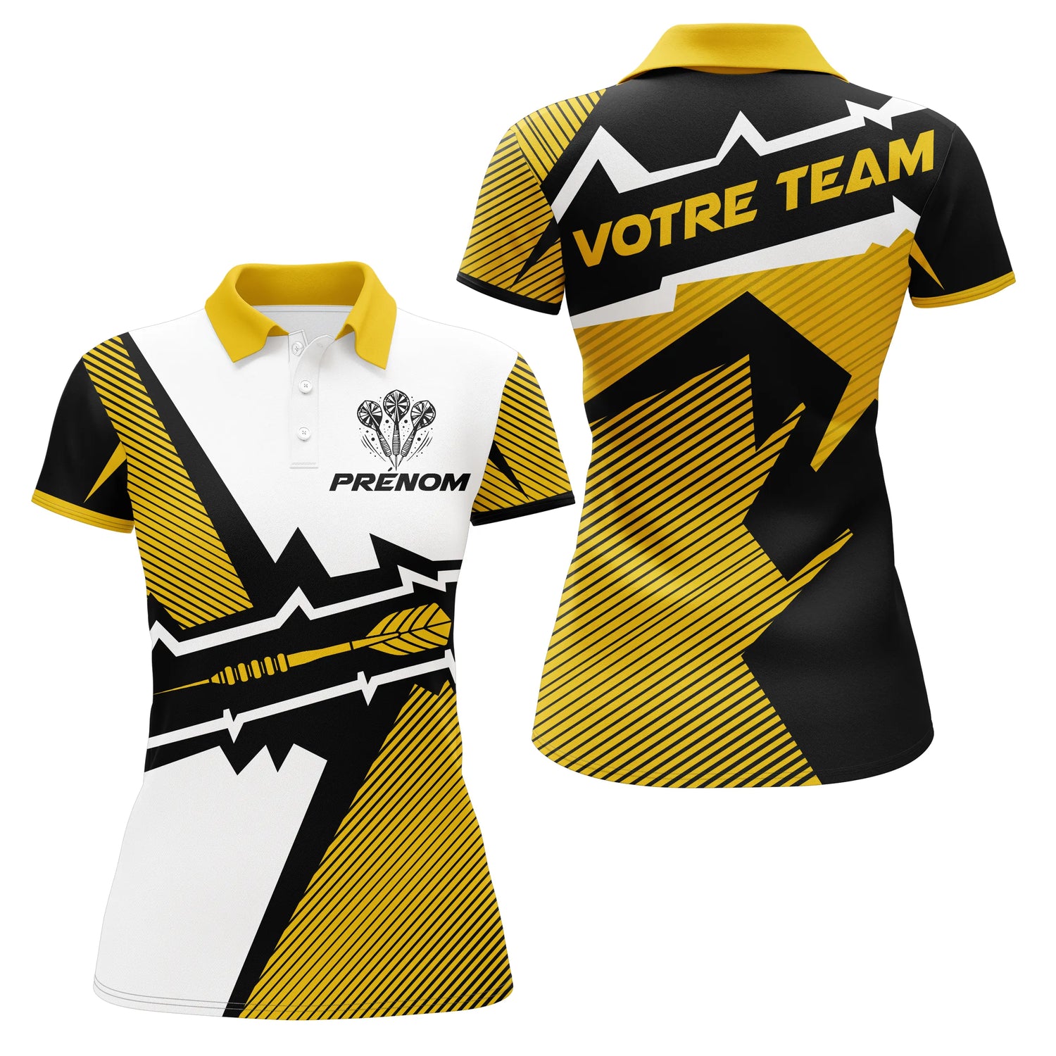 Polo Fléchettes Sport Premium - Blanc Jaune Personnalisé - Polo Femme