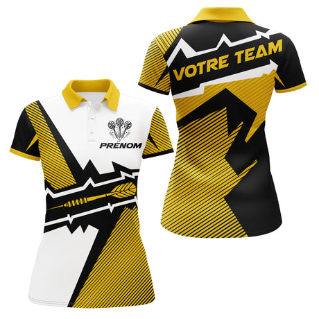 Polo Fléchettes Sport Premium - Blanc Jaune Personnalisé - Polo Femme