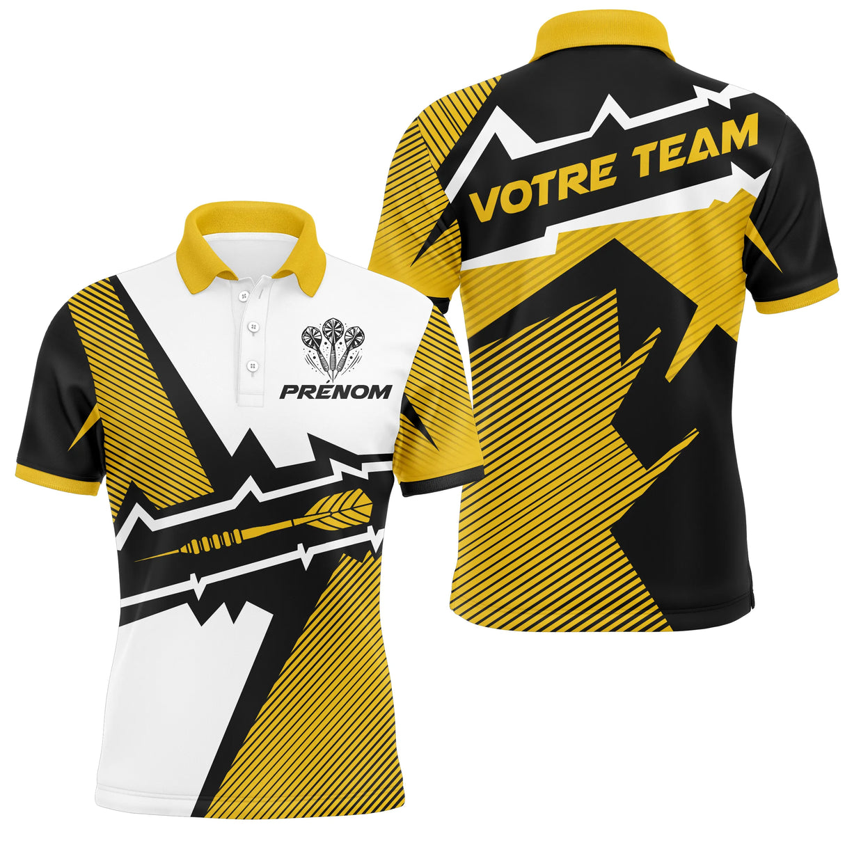 Polo Fléchettes Sport Premium - Blanc Jaune Personnalisé - Polo Homme