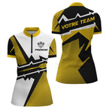 Polo Fléchettes Sport Premium - Blanc Jaune Personnalisé - Polo Zippé Femme