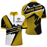 Polo Fléchettes Sport Premium - Blanc Jaune Personnalisé - Polo Zippé Homme