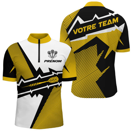 Polo Fléchettes Sport Premium - Blanc Jaune Personnalisé - Polo Zippé Homme