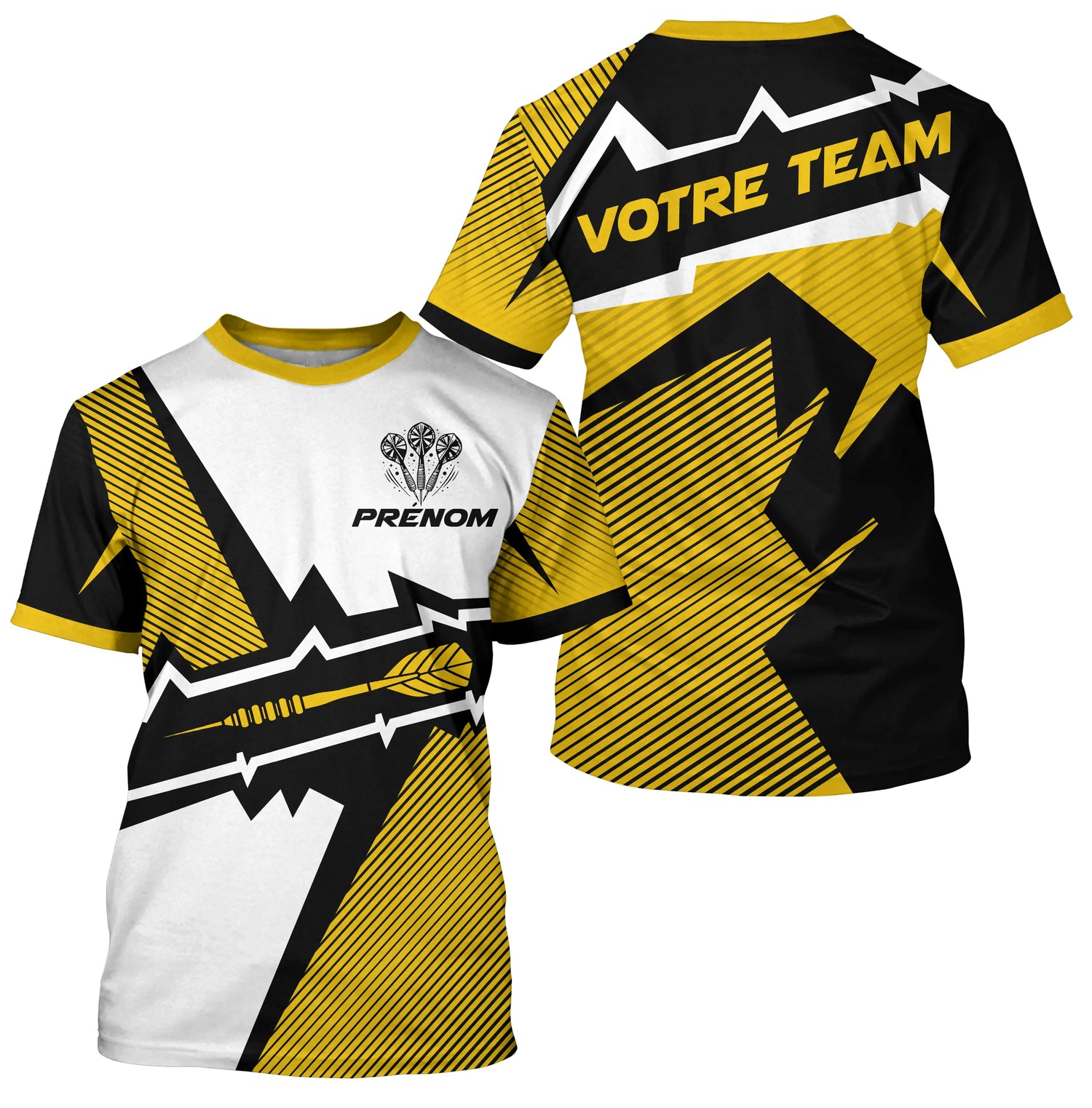 Polo Fléchettes Sport Premium - Blanc Jaune Personnalisé - T-Shirt Homme
