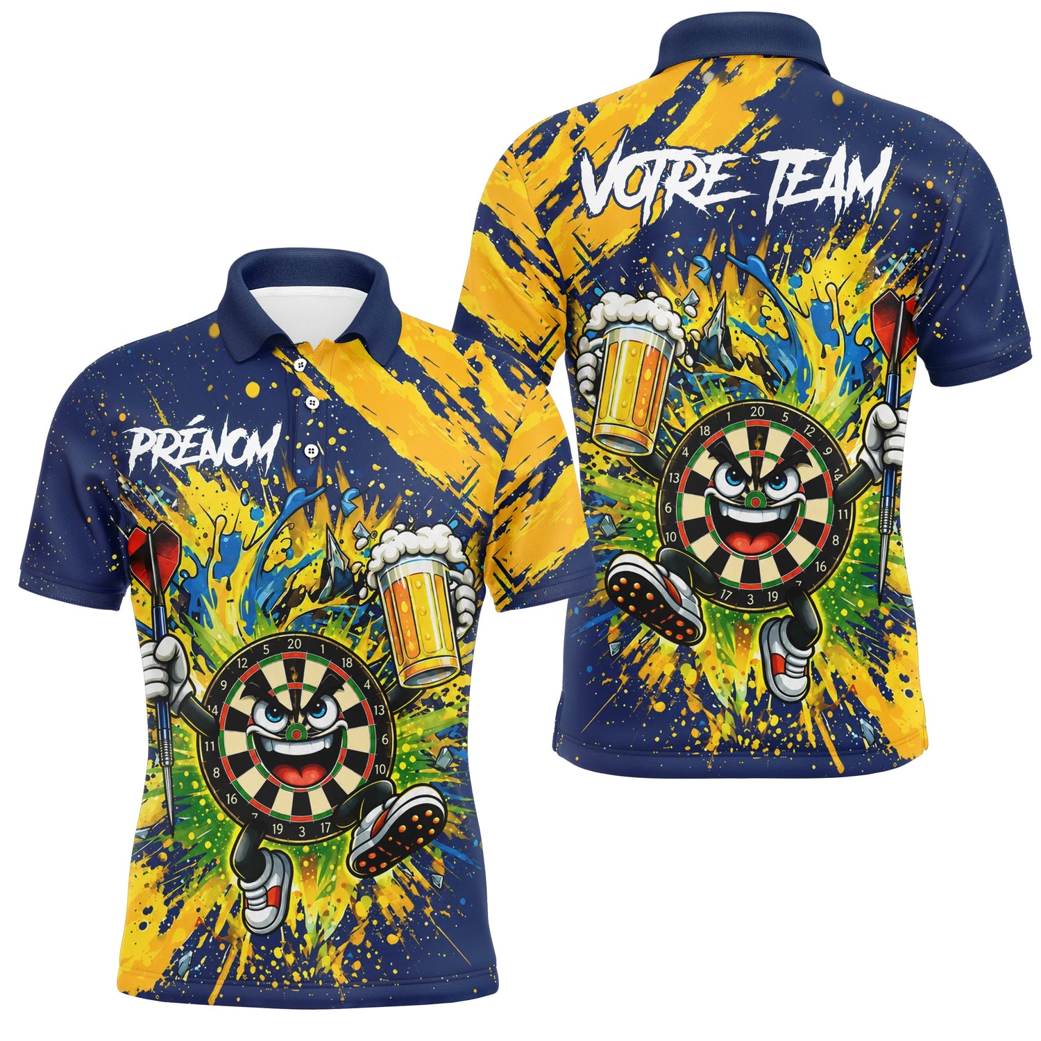Polo Fléchettes Sportif Bleu – Style Cartoon Bière & Team - Polo Homme