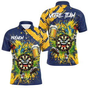 Polo Fléchettes Sportif Bleu – Style Cartoon Bière & Team - Polo Homme