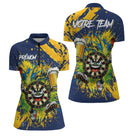 Polo Fléchettes Sportif Bleu – Style Cartoon Bière & Team - Polo Zippé Femme