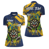Polo Fléchettes Sportif Bleu – Style Cartoon Bière & Team - Polo Zippé Femme
