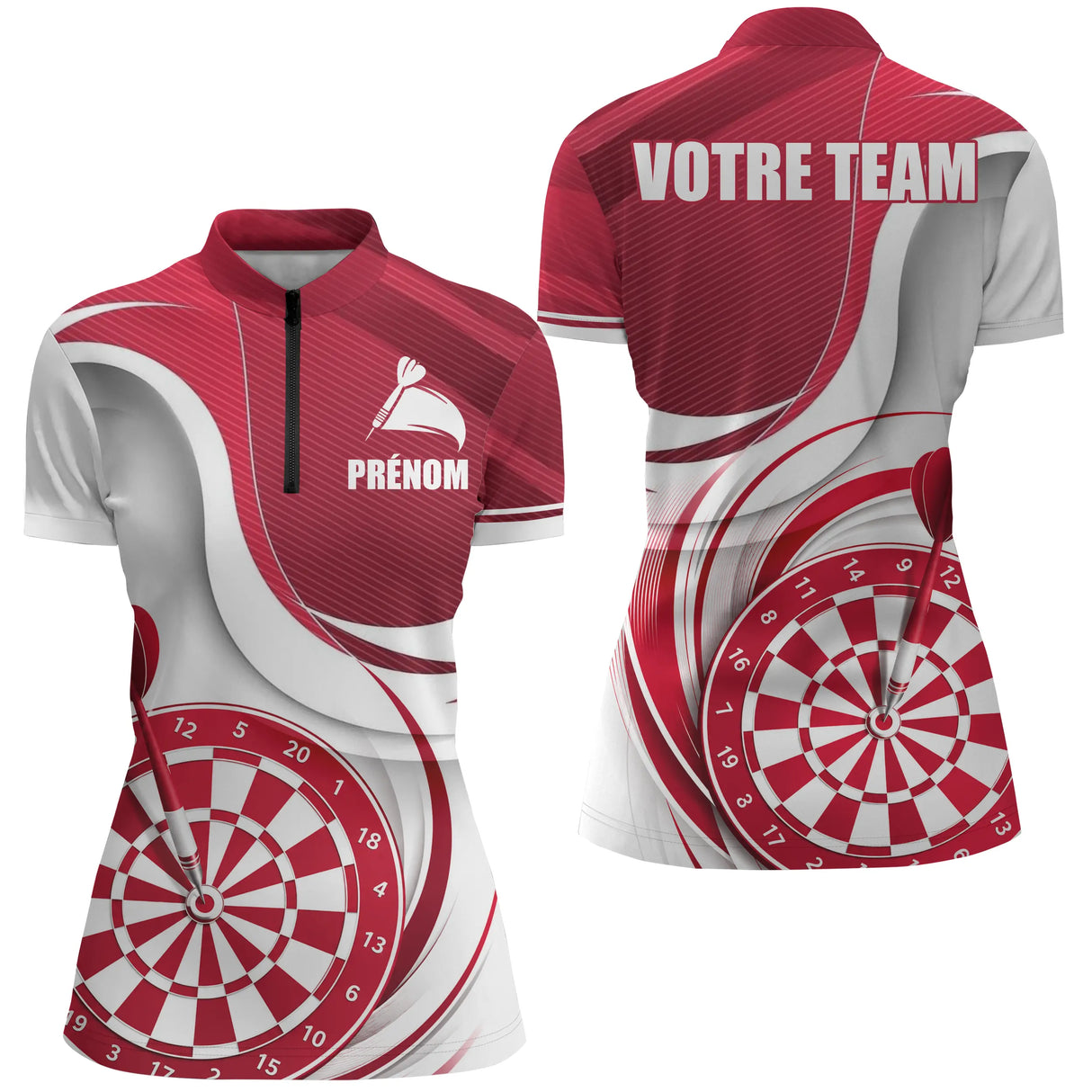 Polo Fléchettes Sportif Moderne Personnalisé - Design Plein Centre - Polo Zippé Femme