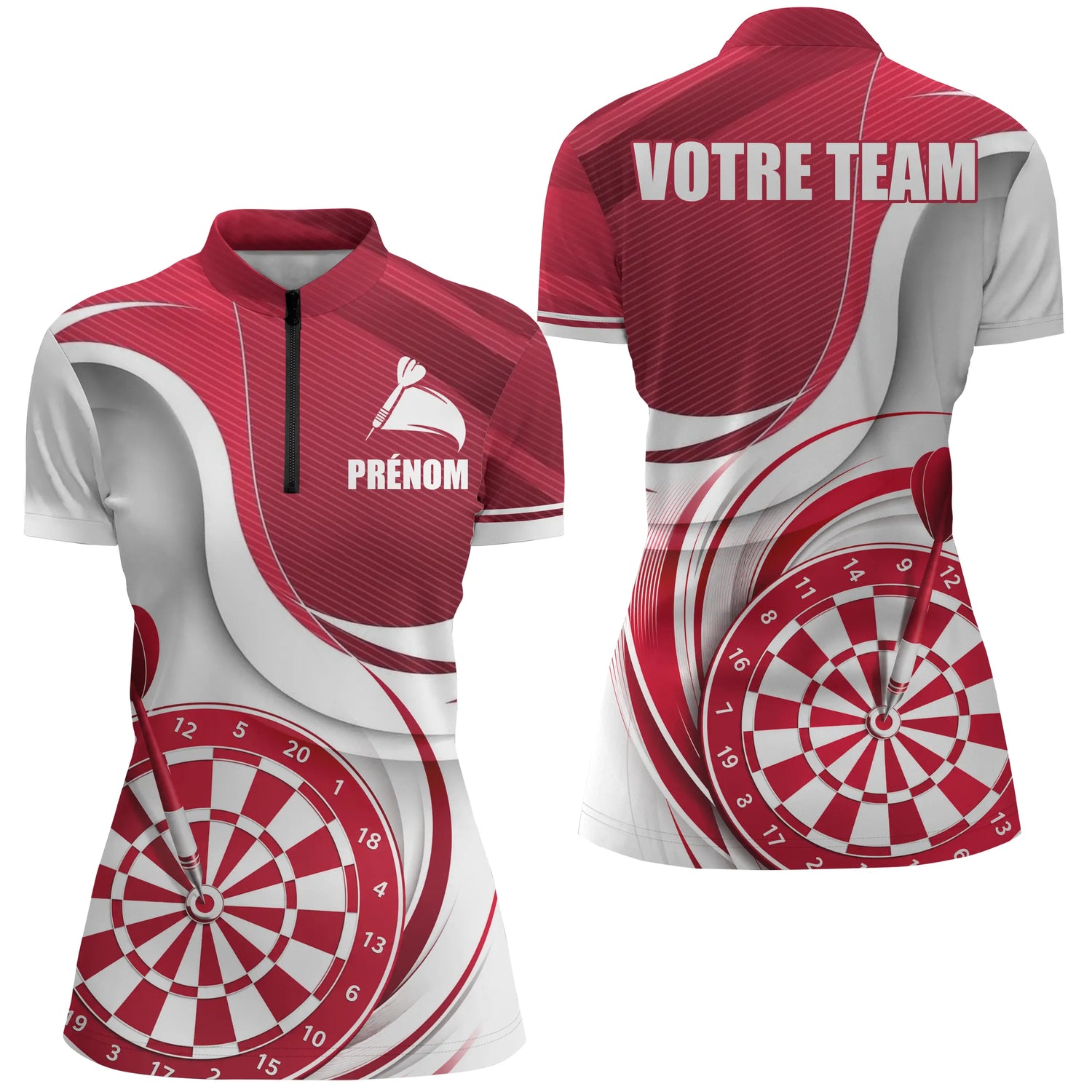 Polo Fléchettes Sportif Moderne Personnalisé - Design Plein Centre - Polo Zippé Femme