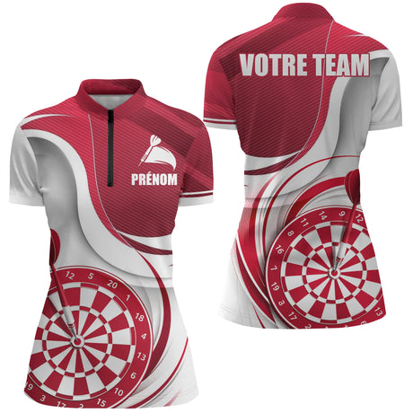 Polo Fléchettes Sportif Moderne Personnalisé - Design Plein Centre - Polo Zippé Femme