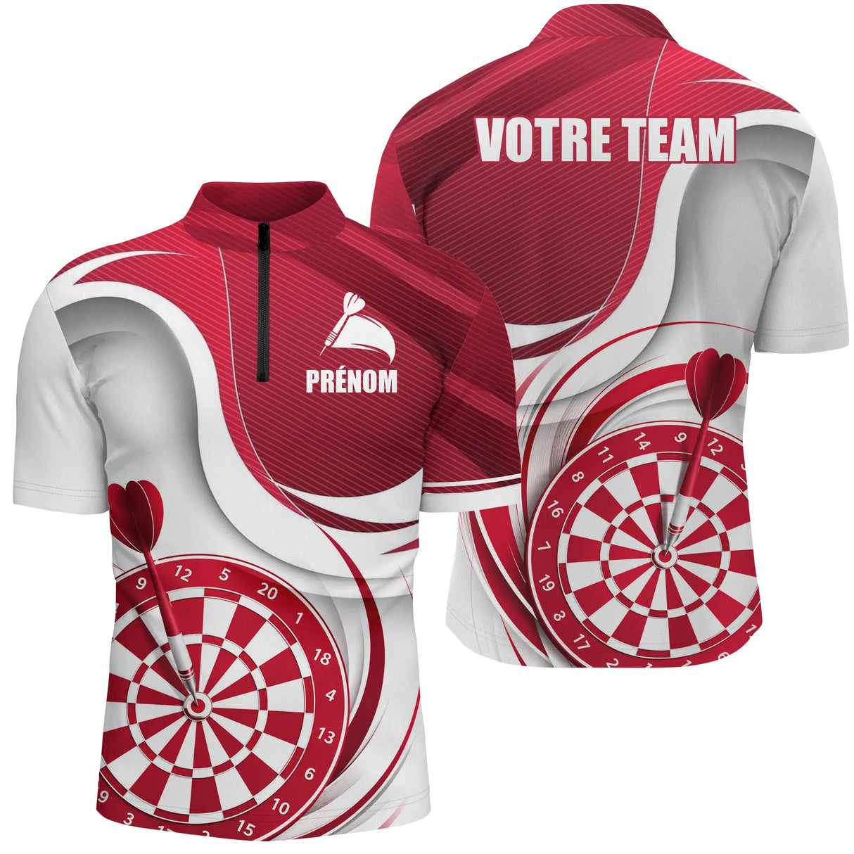Polo Fléchettes Sportif Moderne Personnalisé - Design Plein Centre - Polo Zippé Homme