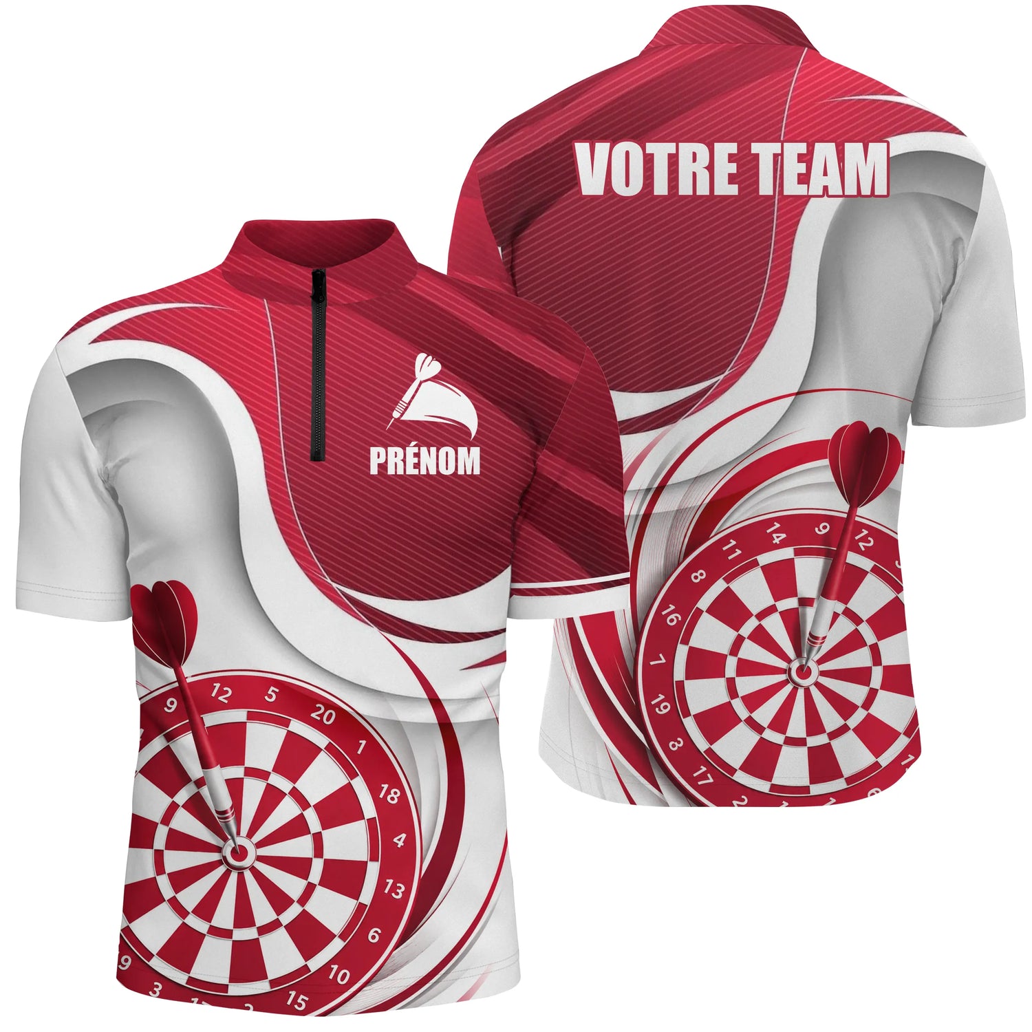 Polo Fléchettes Sportif Moderne Personnalisé - Design Plein Centre - Polo Zippé Homme