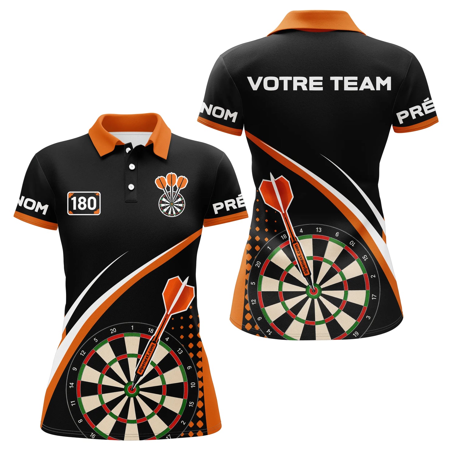 Polo Fléchettes Sportif Personnalisé - Noir Orange 180 - Polo Femme