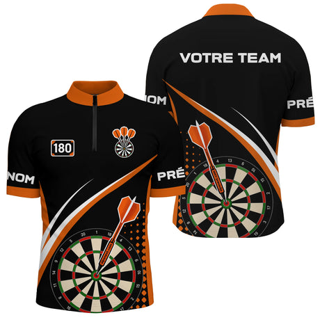 Polo Fléchettes Sportif Personnalisé - Noir Orange 180 - Polo Zippé Homme