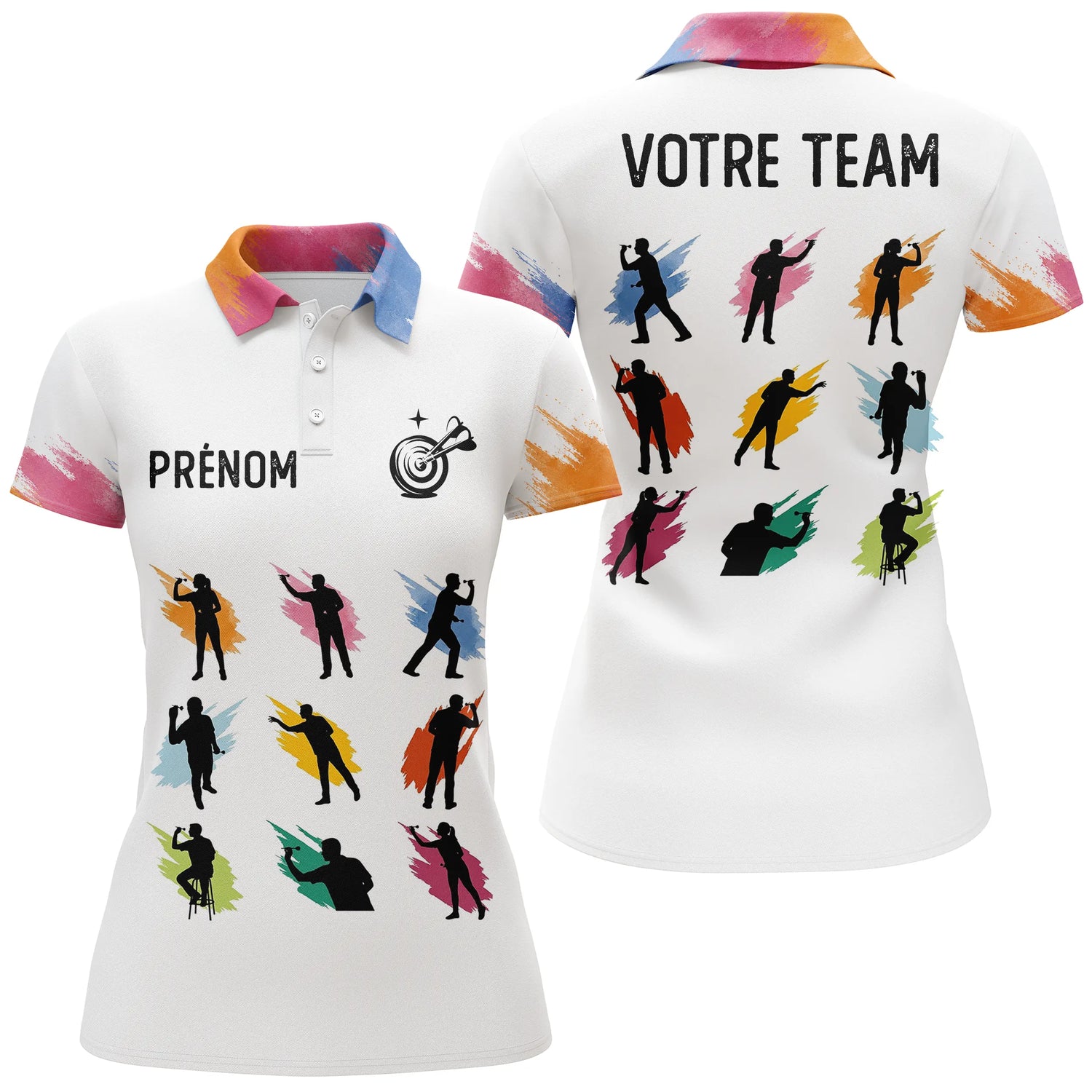 Polo Fléchettes Spotif Personnalisé – Design Silhouettes Colorées - Polo Femme