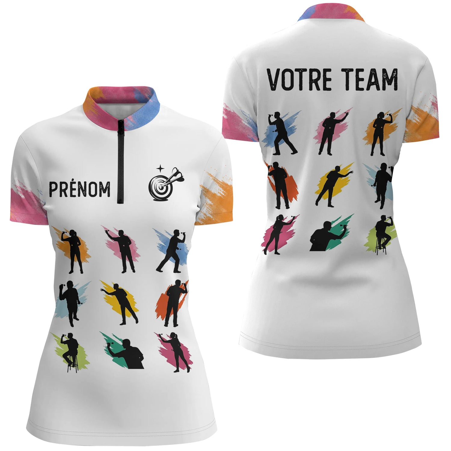 Polo Fléchettes Spotif Personnalisé – Design Silhouettes Colorées - Polo Zippé Femme