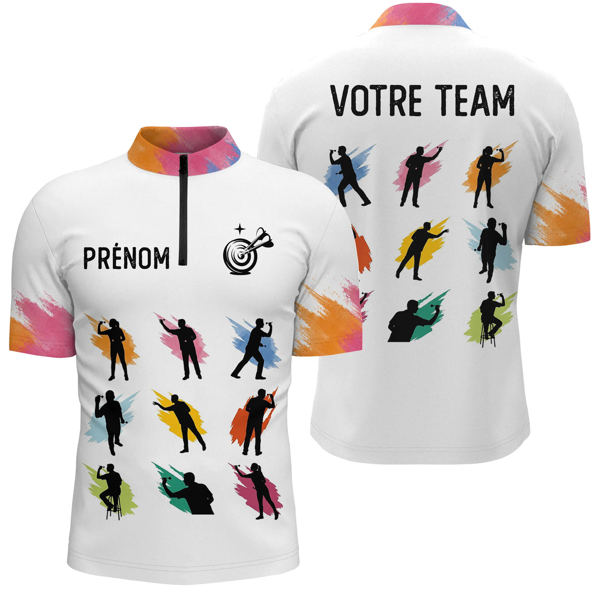 Polo Fléchettes Spotif Personnalisé – Design Silhouettes Colorées - Polo Zippé Homme