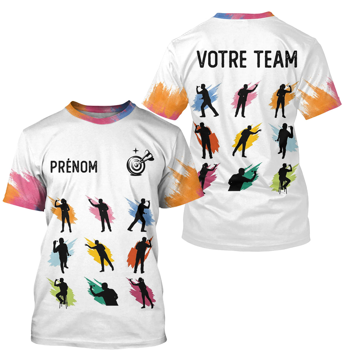 Polo Fléchettes Spotif Personnalisé – Design Silhouettes Colorées - T-Shirt Homme