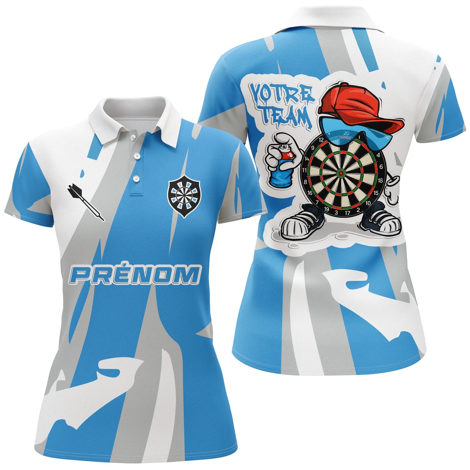 Polo Fléchettes Street Art Sportif - Bleu Ciel Personnalisé - Polo Femme