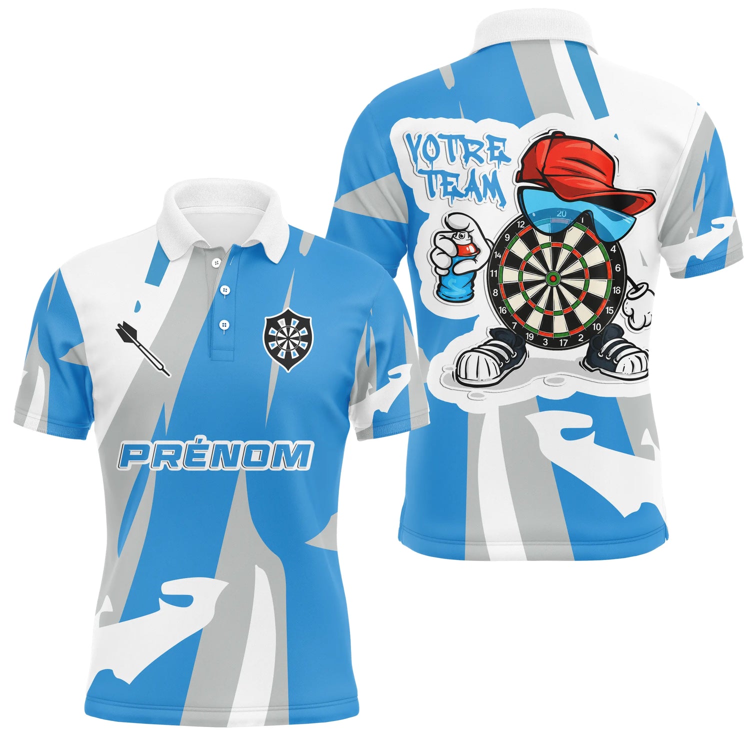 Polo Fléchettes Street Art Sportif - Bleu Ciel Personnalisé - Polo Homme