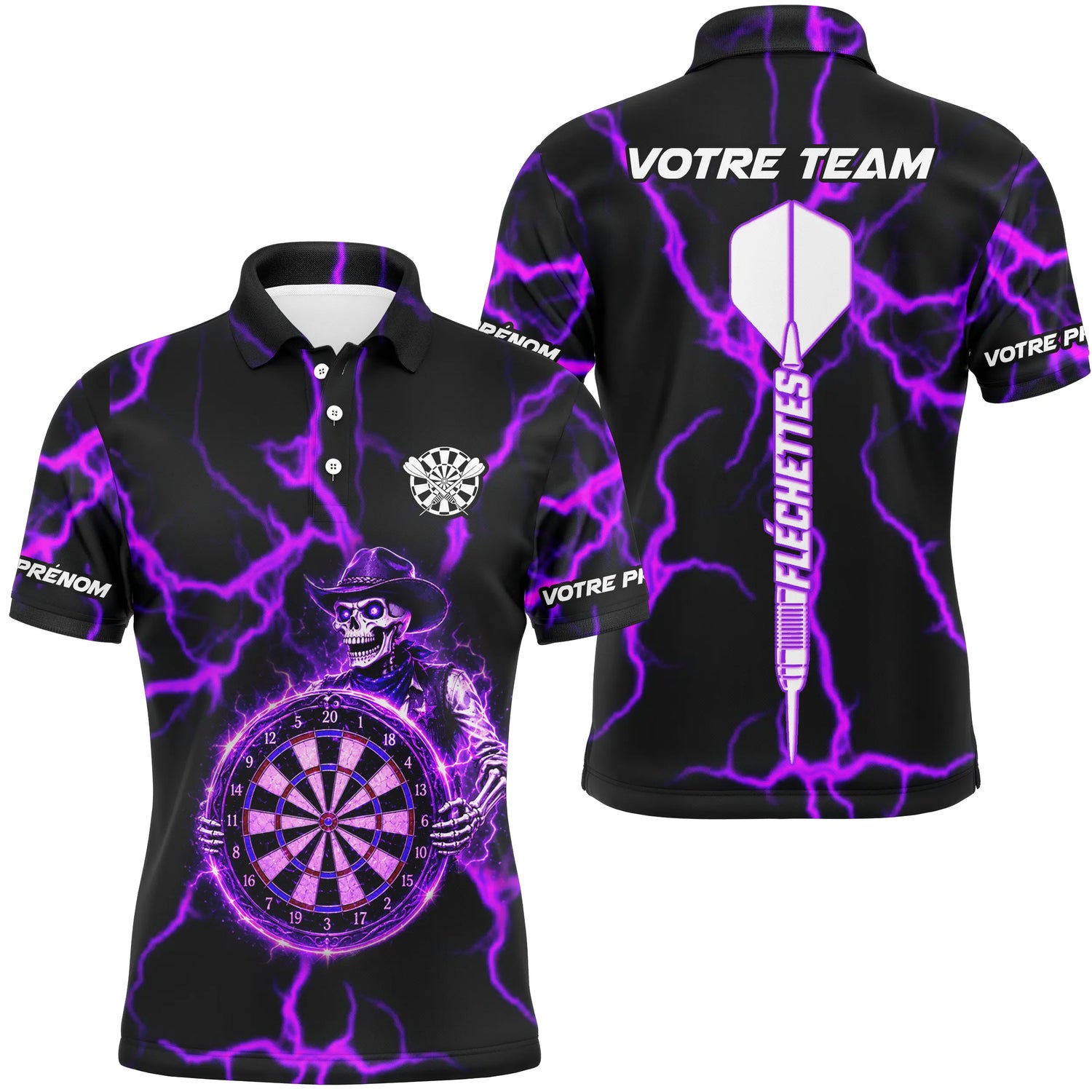 Polo Fléchettes Tête de Mort - Personnalisé Violette & Noir - Polo Homme