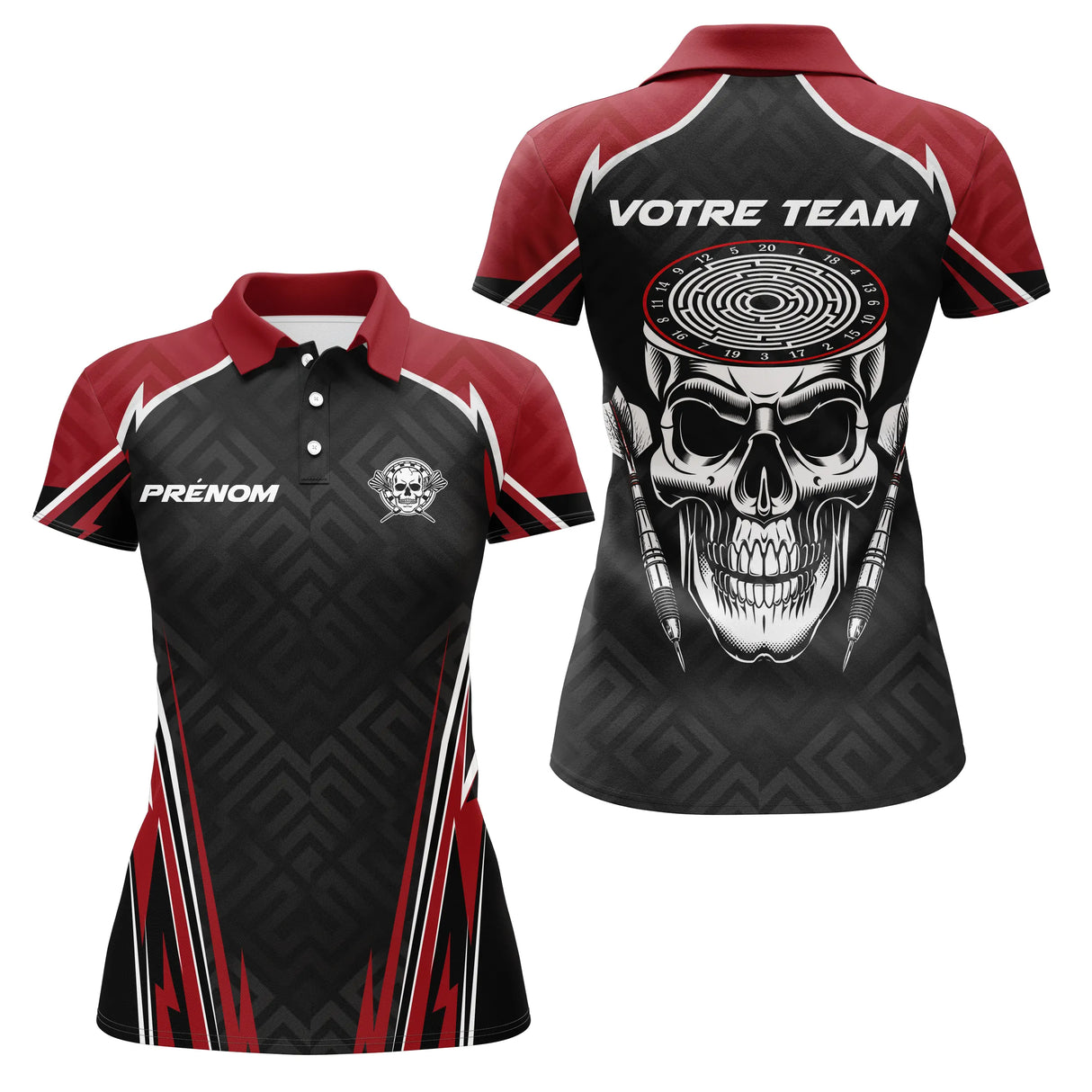 Polo Fléchettes Tête de Mort - Rouge & Noir Spotif - Polo Femme