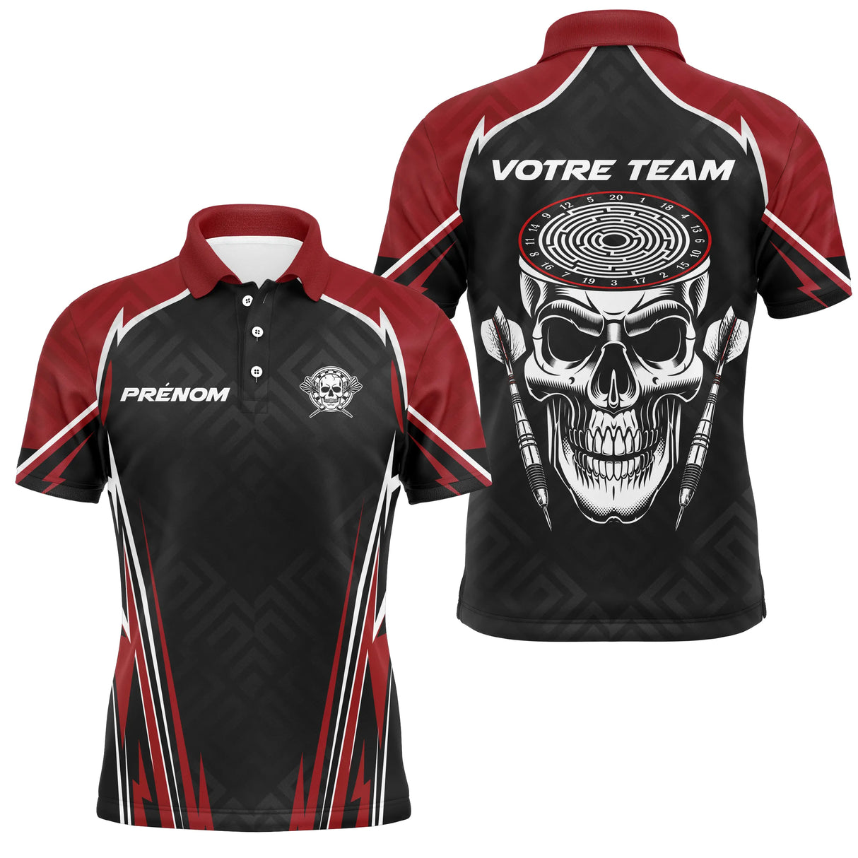 Polo Fléchettes Tête de Mort - Rouge & Noir Spotif - Polo Homme