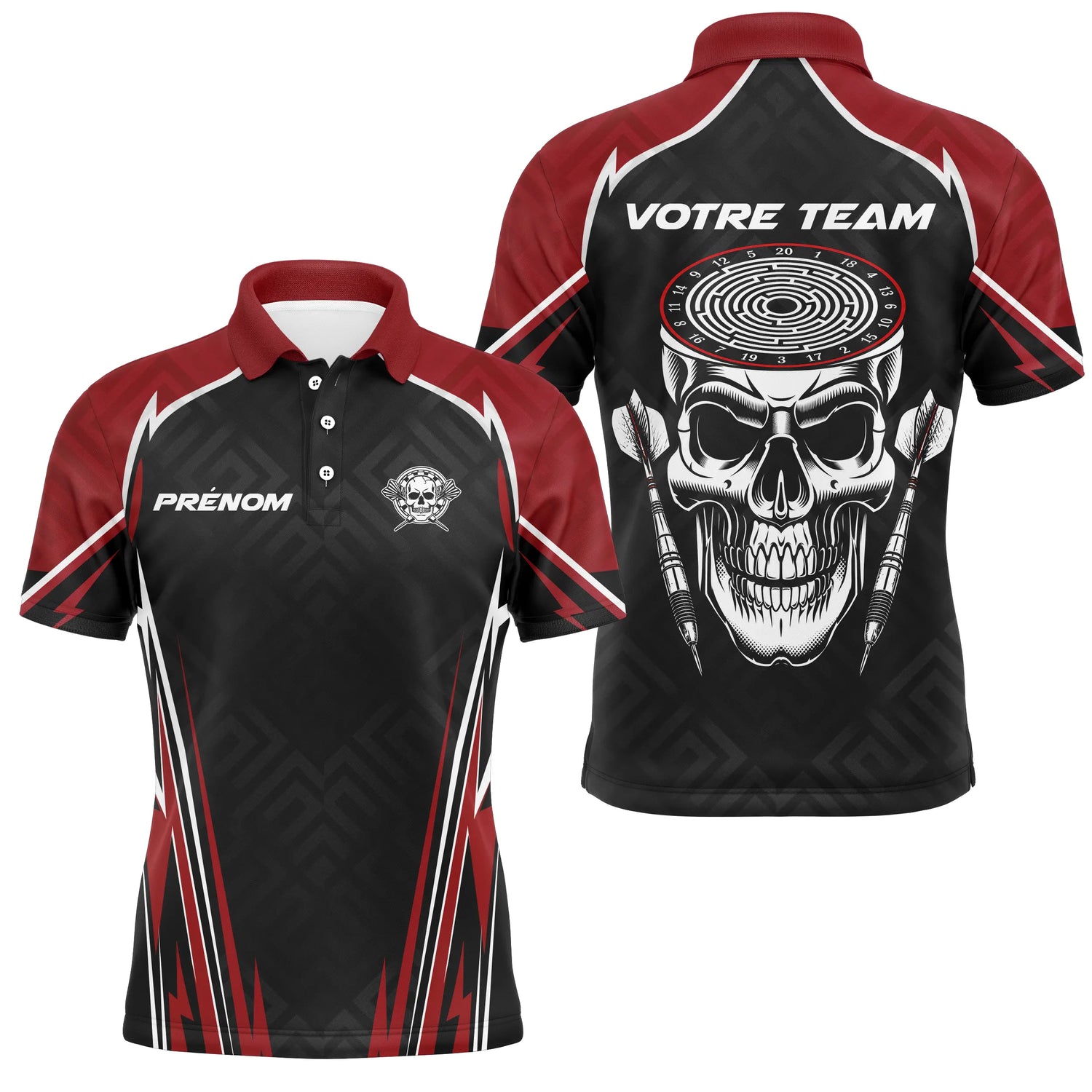 Polo Fléchettes Tête de Mort - Rouge & Noir Spotif - Polo Homme