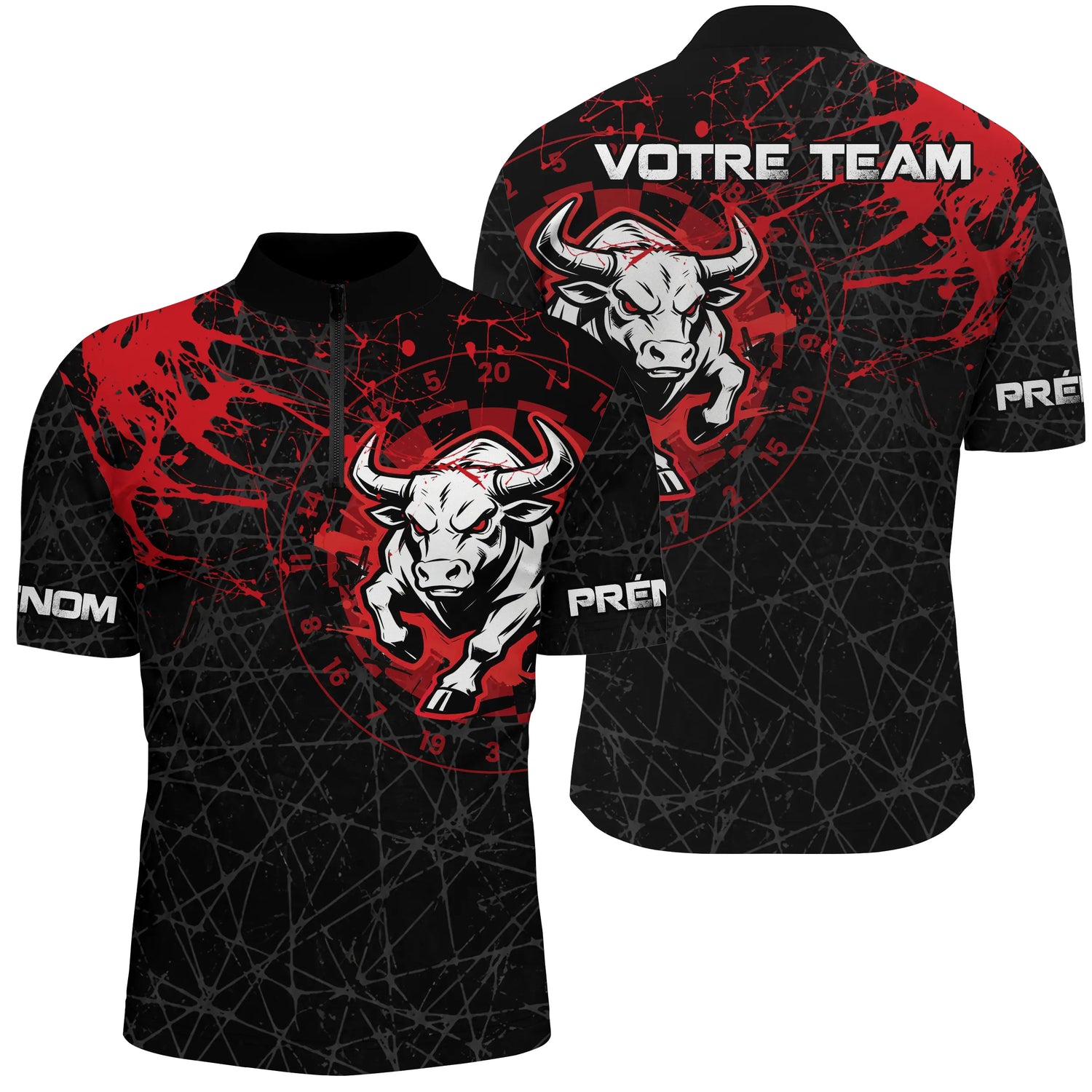 Polo Fléchettes Taureau Sportif - Rouge & Noir Personnalisé - Polo Zippé Homme
