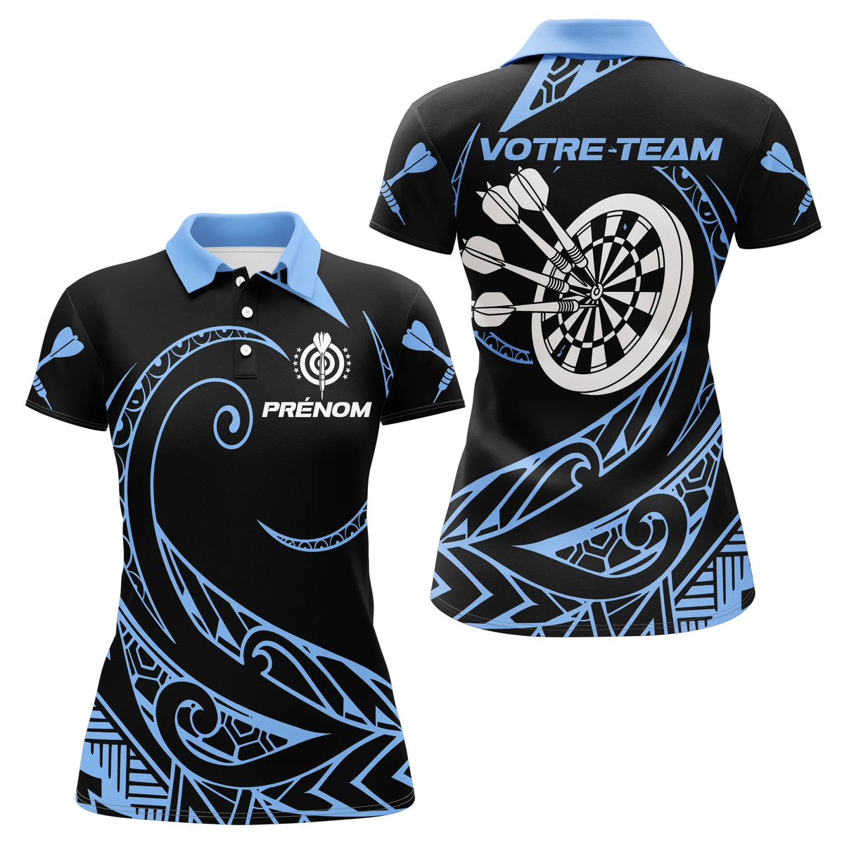 Polo Fléchettes Tribal Premium - Personnalisé Bleu Noir - Polo Femme