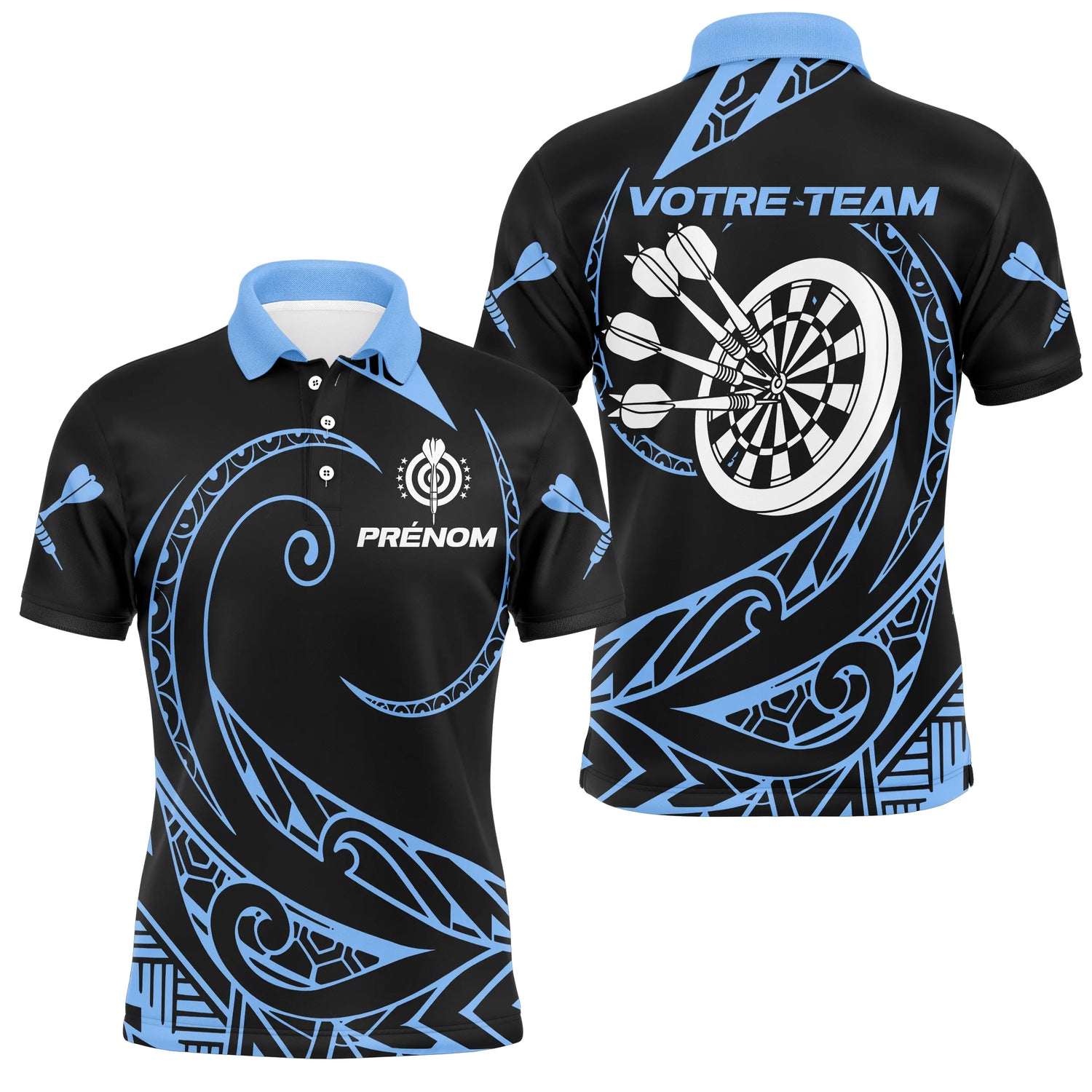 Polo Fléchettes Tribal Premium - Personnalisé Bleu Noir - Polo Homme