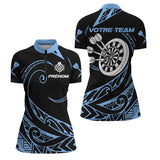Polo Fléchettes Tribal Premium - Personnalisé Bleu Noir - Polo Zippé Femme