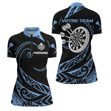 Polo Fléchettes Tribal Premium - Personnalisé Bleu Noir - Polo Zippé Femme