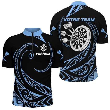 Polo Fléchettes Tribal Premium - Personnalisé Bleu Noir - Polo Zippé Homme