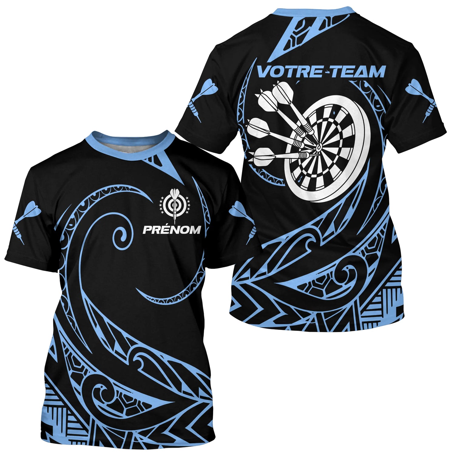 Polo Fléchettes Tribal Premium - Personnalisé Bleu Noir - T-Shirt Homme