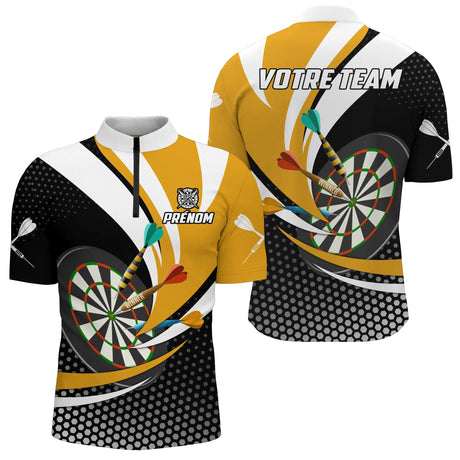 Polo Fléchettes Triple 180 - Élégant Jaune Blanc - Polo Zippé Homme