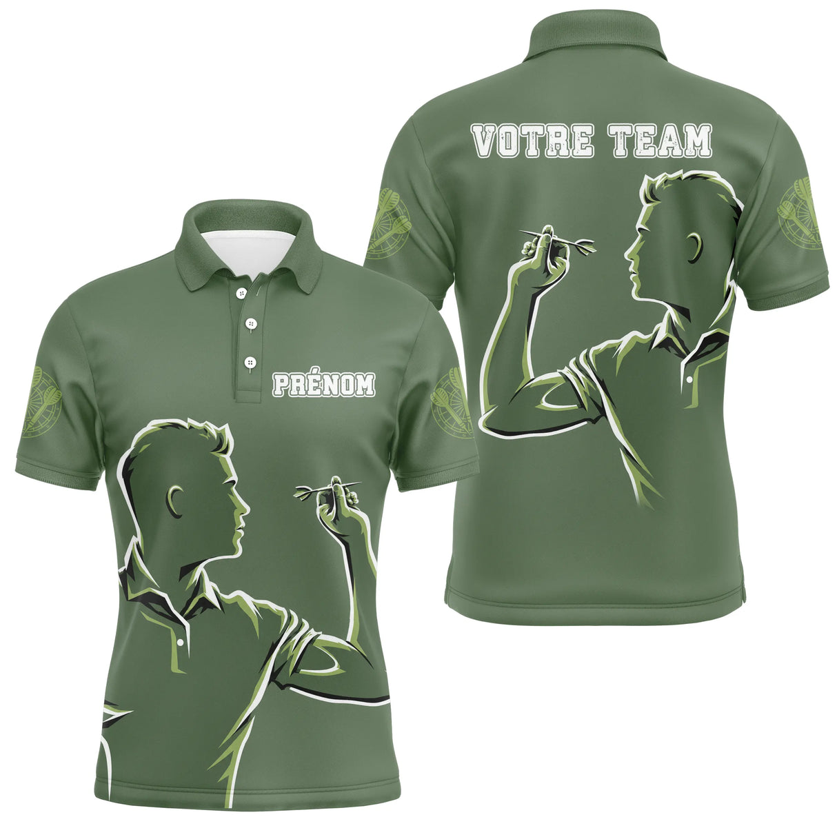 Polo Fléchettes Vert Sauge - Personnalisé Équipe & Prénom - Polo Homme