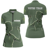 Polo Fléchettes Vert Sauge - Personnalisé Équipe & Prénom - Polo Zippé Femme